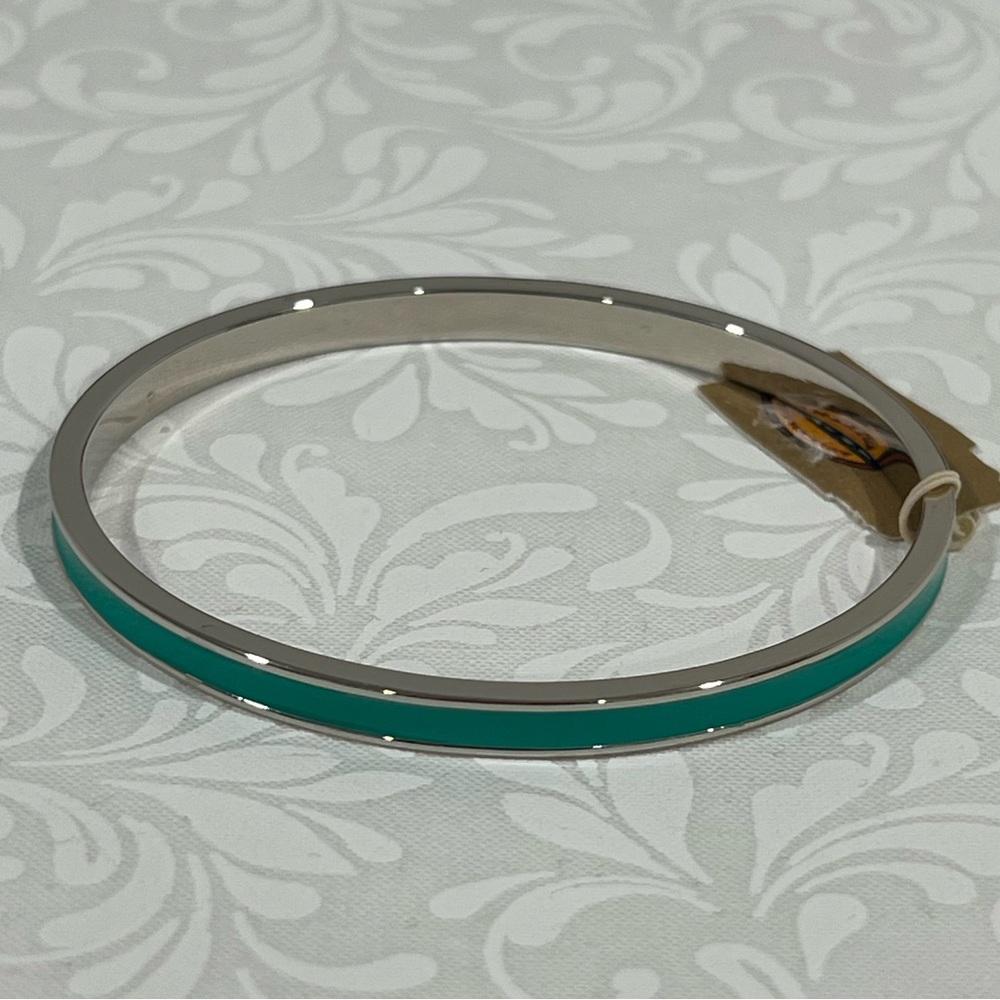 Nwt Fossil Silver Tone And Teal Enamel Oval Slip On Bangle Bracelet